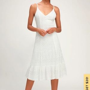 HAPPY GLOW LUCKY WHITE LACE MIDI DRESS